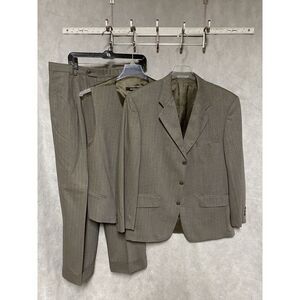 Bachrach Men 3 Piece‎ Suit 42R Light Brown Striped Flannel 33 X28.5 Pants Luxury